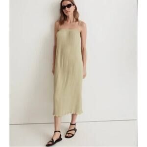 NWT Madewell Goldie Dress in Plissé Blanched Olive Size 10 Lightweight Spring